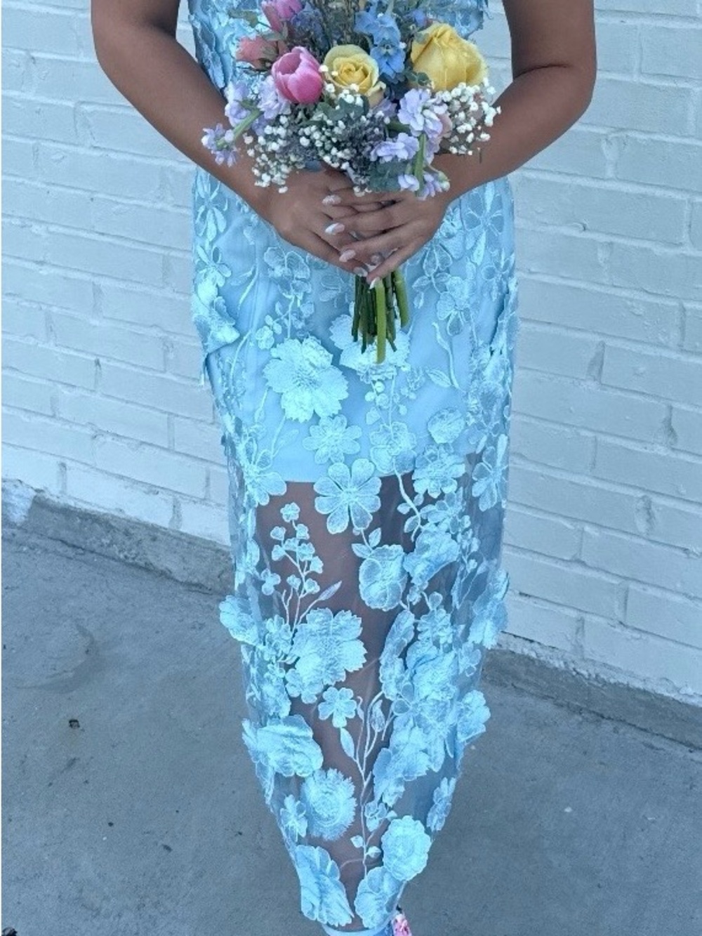 Light Blue Floral Lace Sheath Dress